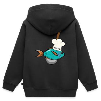Poisson Poisson Chef Chapeau De Soupe Louche - Sweat Premium à capuche zippé enfant bio - noir - Dos - AI Model Kid Male (0cm)