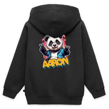 AARON - Handsome Boy Name with Cool Panda - Kids Premium Organic Zip-up Hoodie - black - Back - AI Model Kid Male (0cm)