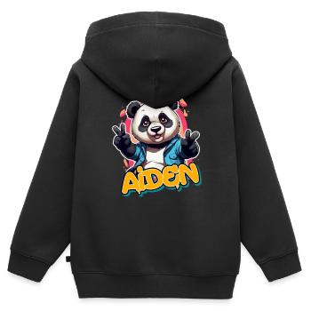 AIDEN - Handsome Boy Name with Cool Panda - Kids Premium Organic Zip-up Hoodie - black - Back - AI Model Kid Male (0cm)