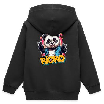 RICKO - Schöner Jungen Name mit coolem Panda - Kinder Premium Organic Zip Hoodie - Schwarz - Hinten - AI Model Kid Male (0cm)