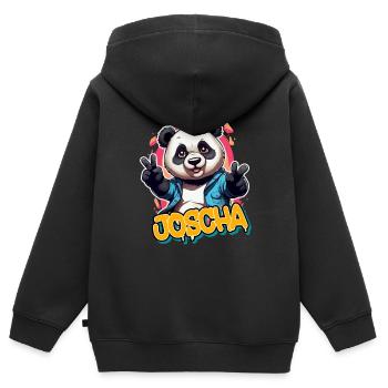 JOSCHA - Beau prénom de garçon avec panda cool - Sweat Premium à capuche zippé enfant bio - noir - Dos - AI Model Kid Male (0cm)