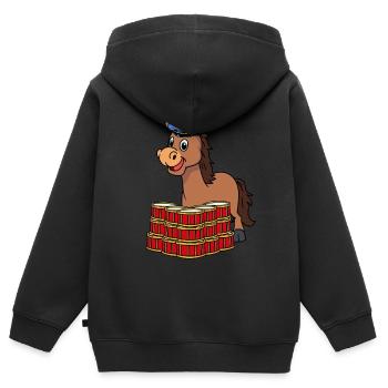 Esel Trommler Trommel - Kinder Premium Organic Zip Hoodie - Schwarz - Hinten - AI Model Kid Male (0cm)