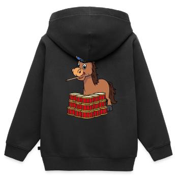 Batteur, Âne, Tambour, Musicien, Musique Tambour - Sweat Premium à capuche zippé enfant bio - noir - Dos - AI Model Kid Male (0cm)