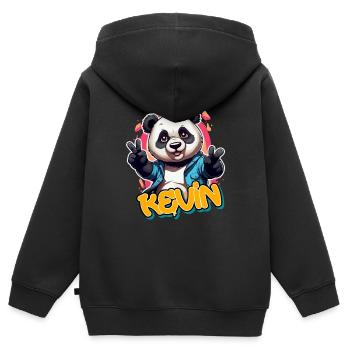 KEVIN - Handsome Boy Name with Cool Panda - Kids Premium Organic Zip-up Hoodie - black - Back - AI Model Kid Male (0cm)