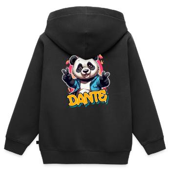 DANTE - Beau prénom de garçon avec un panda cool - Sweat Premium à capuche zippé enfant bio - noir - Dos - AI Model Kid Male (0cm)