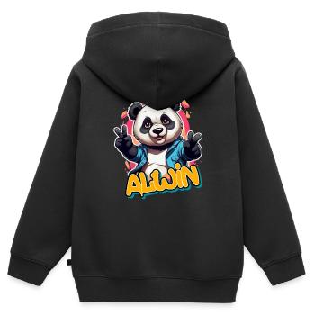 ALWIN - Handsome Boy Name with Cool Panda - Kids Premium Organic Zip-up Hoodie - black - Back - AI Model Kid Male (0cm)