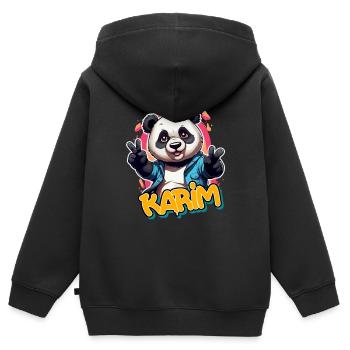 KARIM - Handsome Boy Name with Cool Panda - Kids Premium Organic Zip-up Hoodie - black - Back - AI Model Kid Male (0cm)