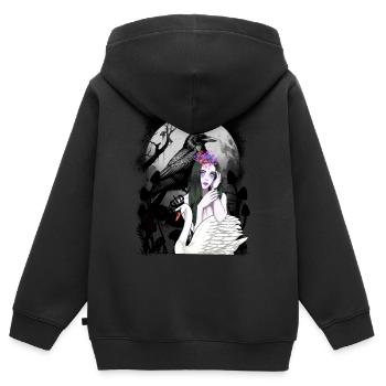 Corbeau Corbeau Cygne Fille Fantaisie Mystique Sombre - Sweat Premium à capuche zippé enfant bio - noir - Dos - AI Model Kid Male (0cm)