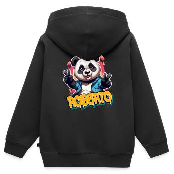 ROBERTO - Handsome boy name with cool panda - Kids Premium Organic Zip-up Hoodie - black - Back - AI Model Kid Male (0cm)
