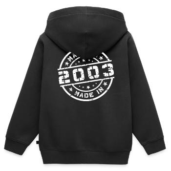 Année de naissance Naissance Né en - Fabriqué en 2003 - Sweat Premium à capuche zippé enfant bio - noir - Dos - AI Model Kid Male (0cm)