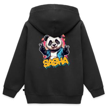 SASHA - Handsome Boy Name with Cool Panda - Kids Premium Organic Zip-up Hoodie - black - Back - AI Model Kid Male (0cm)