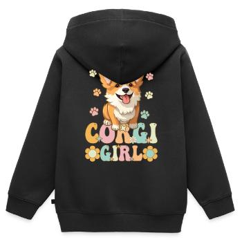 Corgi Girl Groovy Amoureux des chiens - Sweat Premium à capuche zippé enfant bio - noir - Dos - AI Model Kid Male (0cm)