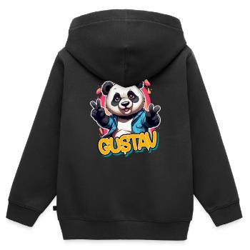 GUSTAV - Beau prénom de garçon avec panda cool - Sweat Premium à capuche zippé enfant bio - noir - Dos - AI Model Kid Male (0cm)