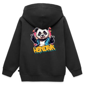 HENDRIK - Beau nom de garçon avec Panda cool - Sweat Premium à capuche zippé enfant bio - noir - Dos - AI Model Kid Male (0cm)