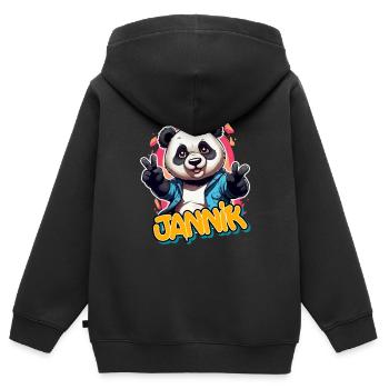 JANNIK - Beau prénom de garçon avec un panda cool - Sweat Premium à capuche zippé enfant bio - noir - Dos - AI Model Kid Male (0cm)