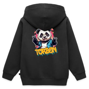 TORBEN - Schöner Jungen Name mit coolem Panda - Kinder Premium Organic Zip Hoodie - Schwarz - Hinten - AI Model Kid Male (0cm)