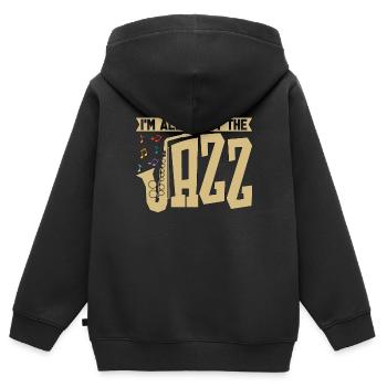 Musique jazz Je suis tout au sujet du saxophoniste du groupe de jazz - Sweat Premium à capuche zippé enfant bio - noir - Dos - AI Model Kid Male (0cm)