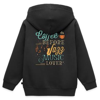 Amateur de musique jazz Coffee Jazz Band Amateur de café - Sweat Premium à capuche zippé enfant bio - noir - Dos - AI Model Kid Male (0cm)