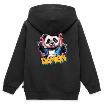 DAMIEN - Handsome Boy Name with Cool Panda - Kids Premium Organic Zip-up Hoodie - black - Back - AI Model Kid Male (0cm)