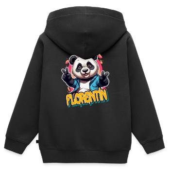 FLORENTIN - Beau prénom de garçon avec panda cool - Sweat Premium à capuche zippé enfant bio - noir - Dos - AI Model Kid Male (0cm)