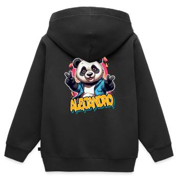 ALEJANDRO - Beau nom de garçon avec Cool Panda - Sweat Premium à capuche zippé enfant bio - noir - Dos - AI Model Kid Male (0cm)