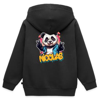 NICOLAS - Handsome boy name with cool panda - Kids Premium Organic Zip-up Hoodie - black - Back - AI Model Kid Male (0cm)