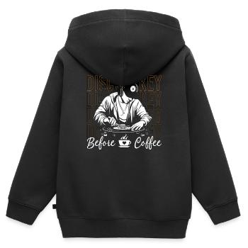 Disc Jockey Before Coffee Turntable Coffee Lover - Kinder Premium Organic Zip Hoodie - Schwarz - Hinten - AI Model Kid Male (0cm)