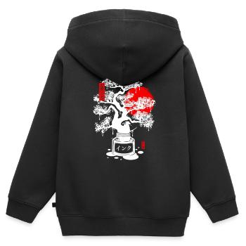 Japanische Bonsai-Tinte - Weiß - Kinder Premium Organic Zip Hoodie - Schwarz - Hinten - AI Model Kid Male (0cm)
