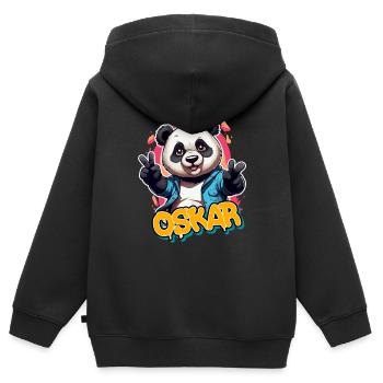 OSKAR - Schöner Jungen Name mit coolem Panda - Kinder Premium Organic Zip Hoodie - Schwarz - Hinten - AI Model Kid Male (0cm)