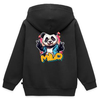 MILO - Schöner Jungen Name mit coolem Panda - Kinder Premium Organic Zip Hoodie - Schwarz - Hinten - AI Model Kid Male (0cm)