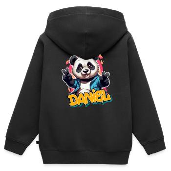 DANIEL - Beau nom de garçon avec Cool Panda - Sweat Premium à capuche zippé enfant bio - noir - Dos - AI Model Kid Male (0cm)