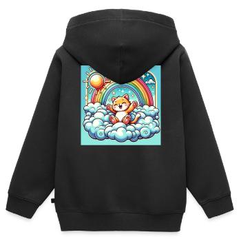 Sonnenaufgang Regenbogen Fantasie Paradies Sonne - Kinder Premium Organic Zip Hoodie - Schwarz - Hinten - AI Model Kid Male (0cm)