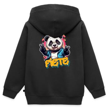 FIETE - Beau prénom de garçon avec panda cool - Sweat Premium à capuche zippé enfant bio - noir - Dos - AI Model Kid Male (0cm)