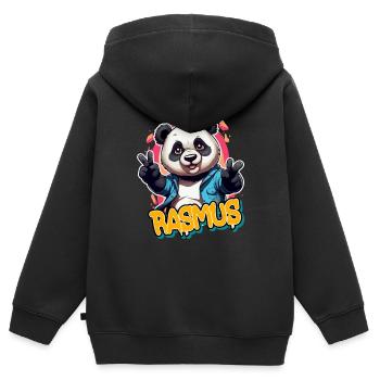 RASMUS - Beau prénom de garçon avec un panda cool - Sweat Premium à capuche zippé enfant bio - noir - Dos - AI Model Kid Male (0cm)