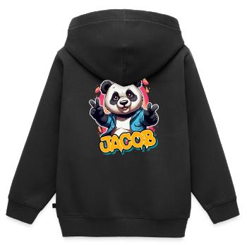JACOB - Beau prénom de garçon avec un panda cool - Sweat Premium à capuche zippé enfant bio - noir - Dos - AI Model Kid Male (0cm)