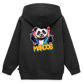 MARCOS - Beau nom de garçon avec Cool Panda - Sweat Premium à capuche zippé enfant bio - noir - Dos - AI Model Kid Male (0cm)