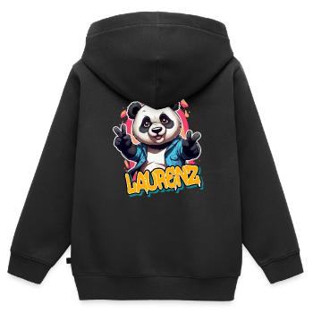 LAURENZ - Schöner Jungen Name mit coolem Panda - Kinder Premium Organic Zip Hoodie - Schwarz - Hinten - AI Model Kid Male (0cm)