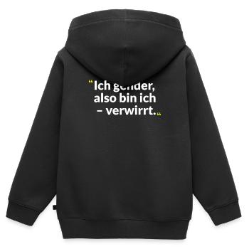 Réflexion sur le genre – Entre et sagesse - Sweat Premium à capuche zippé enfant bio - noir - Dos - AI Model Kid Male (0cm)