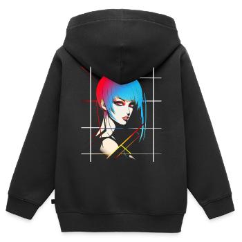 Anime Frauen Kunst Buntes Grafik Portrait Anime - Kinder Premium Organic Zip Hoodie - Schwarz - Hinten - AI Model Kid Male (0cm)