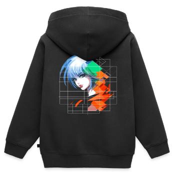 Anime Frauen Kunst Blaue Augen Grafik Buntes Anime - Kinder Premium Organic Zip Hoodie - Schwarz - Hinten - AI Model Kid Male (0cm)