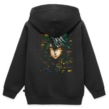 Anime Männer Pixel Kunst Grafik Fantasie Anime - Kinder Premium Organic Zip Hoodie - Schwarz - Hinten - AI Model Kid Male (0cm)