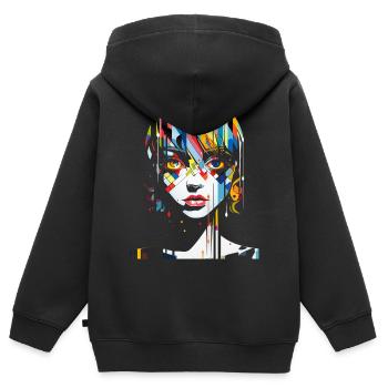 Anime Zeichnung Bunte Kunst Grafik Mädchen Anime - Kinder Premium Organic Zip Hoodie - Schwarz - Hinten - AI Model Kid Male (0cm)