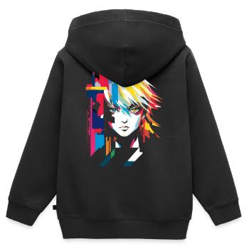 Anime Geometrische Formen Kunst Grafik Frauen Port - Kinder Premium Organic Zip Hoodie - Schwarz - Hinten - AI Model Kid Male (0cm)
