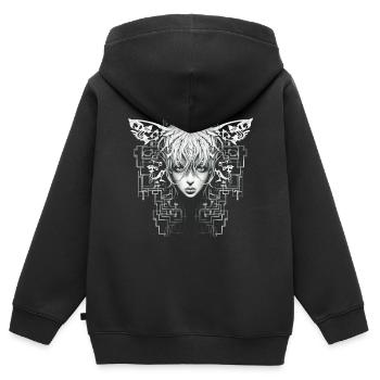 Anime Zeichnung Mandala Kunst Grafik Motiv Gesicht - Kinder Premium Organic Zip Hoodie - Schwarz - Hinten - AI Model Kid Male (0cm)