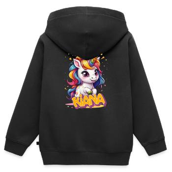 KIANA - Beau prénom de fille avec une jolie licorne - Sweat Premium à capuche zippé enfant bio - noir - Dos - AI Model Kid Male (0cm)