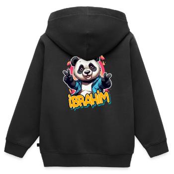 IBRAHIM - Schöner Jungen Name mit coolem Panda - Kinder Premium Organic Zip Hoodie - Schwarz - Hinten - AI Model Kid Male (0cm)