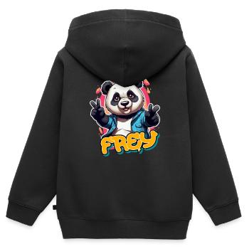FREY - Handsome boy name with cool panda - Kids Premium Organic Zip-up Hoodie - black - Back - AI Model Kid Male (0cm)