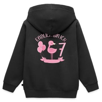 flamant rose Chemise d’anniversaire Enfin 7 ans Fille - Sweat Premium à capuche zippé enfant bio - noir - Dos - AI Model Kid Male (0cm)