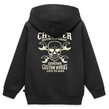 Totenkopf Biker Spruch West Coast Chopper - Kinder Premium Organic Zip Hoodie - Schwarz - Hinten - AI Model Kid Male (0cm)