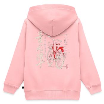 Bicyclette Dessin Art Texte Graphique Motif Vélo - Sweat Premium à capuche zippé enfant bio - rose - Dos - AI Model Kid Female (0cm)